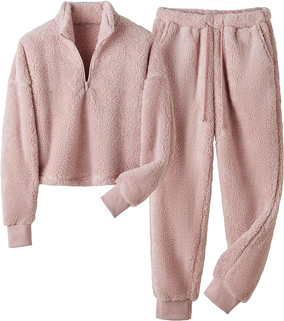 Lianlive Women's Fluffy Pajamas Set Warm Plush 2 Piece Pjs Set for